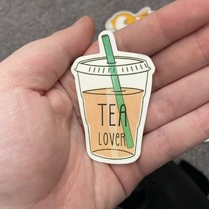 “Tea lover” computer and water bottle sticker.